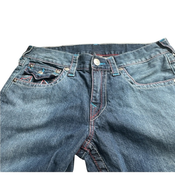 True Religion Blue Factory Distressed Cutoff Jean Shorts - Picture 5 of 9